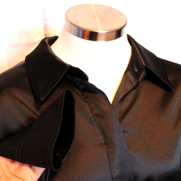 Womens Satin Tunic Shirt Black (L) - Picture 6 of 9